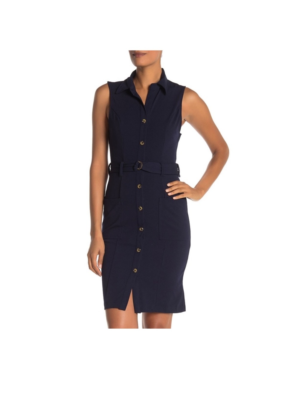 NWT Max + Ash Sleeveless Belted Shirt Dress in Navy